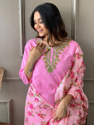 Light Pink Cotton Salwar Suit for Women