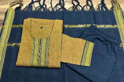 Mustard Blue Ethnic Cotton Salwar Suit for Women