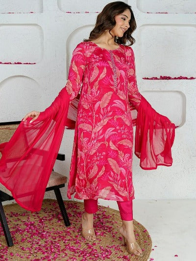 Pink Mirror Work Muslin Salwar Suit Set