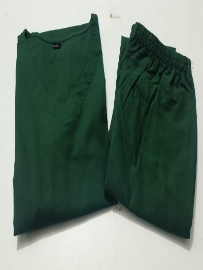Dark Green Cotton Kurti With Pant Set