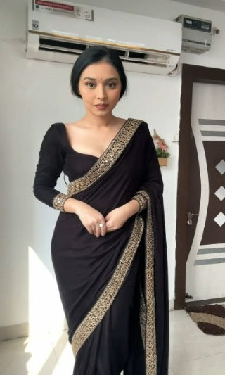1 Min Black Premium Velvet Stitched Readymade Saree
