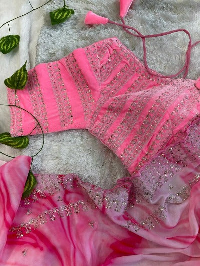 Pink Rangoli Silk Saree With Readymade Fully Stitched Blouse