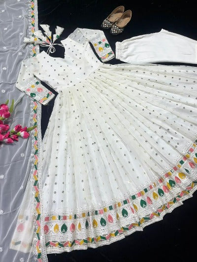 White Georgette Designer Anarkali Suit Set 3pc