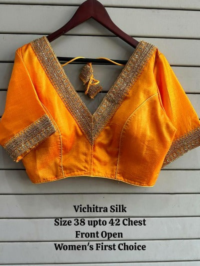 Vichitra Silk V Neck Embroidery And Sequence Readymade Saree Blouse