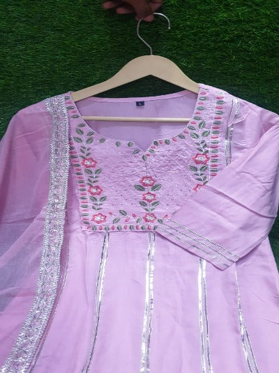 Baby Pink Cotton Salwar Suit With Embroidery