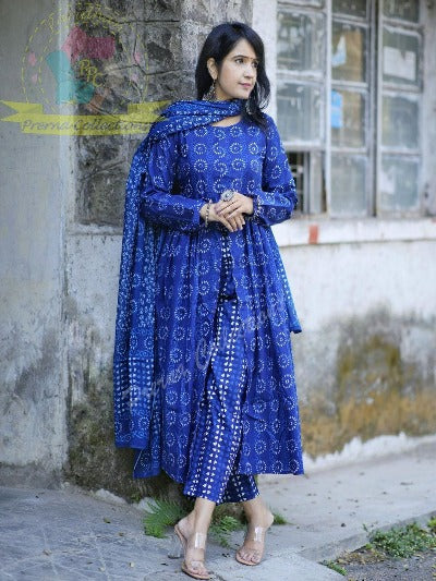 Indigo Blue Printed Cotton Salwar Suit Set