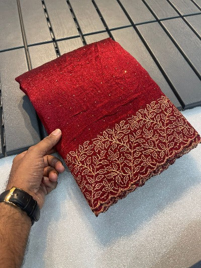 Vichitra Silk Gold Embroidered Saree