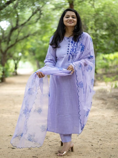 Handloom South Cotton Lavender Salwar Kameez Suit BONYHUB