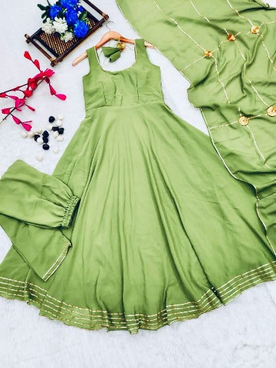 Olive Green Chiffon Anarkali Salwar Suit Set