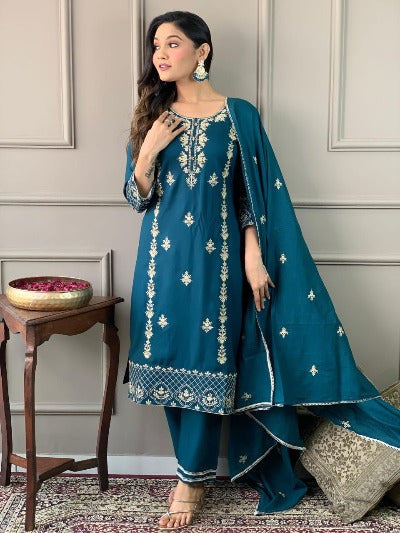 Turquoise Blue Heavy Embroidered Salwar Suit Set