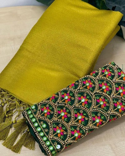 Golden Yellow Soft Silk Saree With Aariwork Blouse Piece