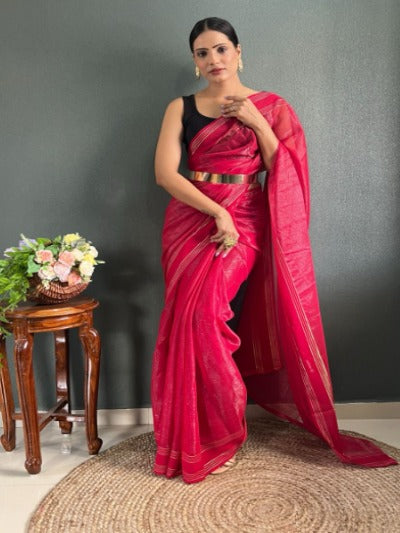 Soft Simar Shinning Stitched Readymade Saree With Belt
