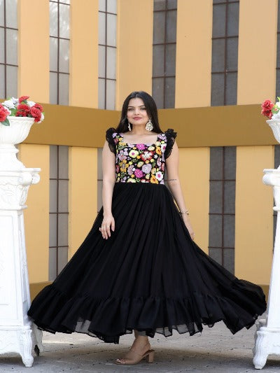 Designer Partywear Embroidered Flared Gown
