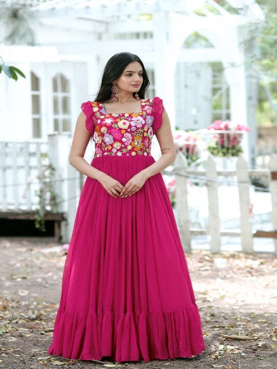 Designer Partywear Embroidered Flared Gown