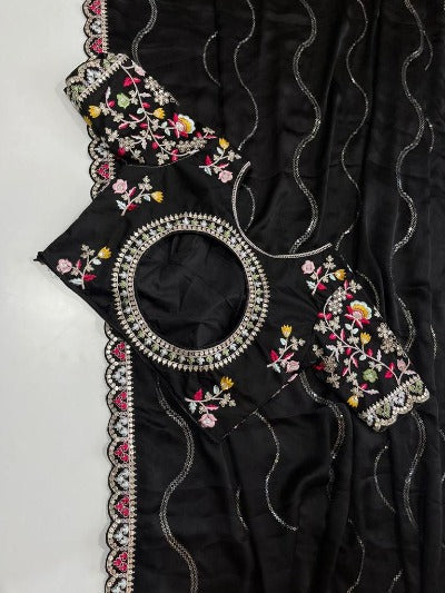 Designer Rangoli Silk Saree With Readymade Stitched blouse