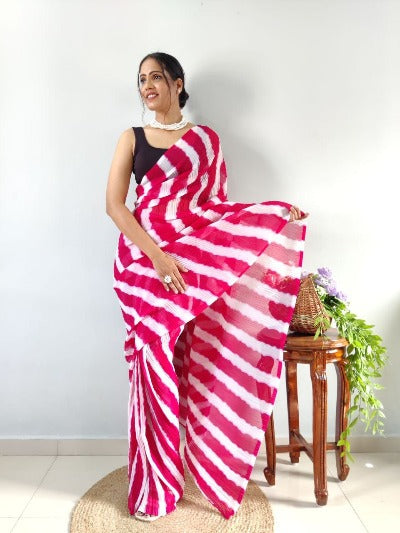 1 Min Red & White Georgette Crushed Stitched Readymade Saree