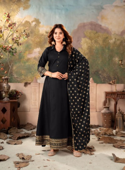 Beautiful Rayon Foil Print Gown And Dupatta Set Info