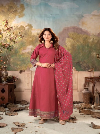 Beautiful Rayon Foil Print Gown And Dupatta Set Info