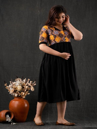 Maternity Feeding Black Rayon Maxi Dress Gown