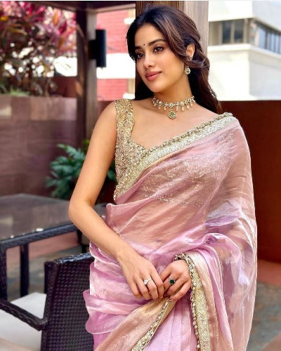 Jahnvi Kapoor Designer Saree With Readymade Stitched Blouse