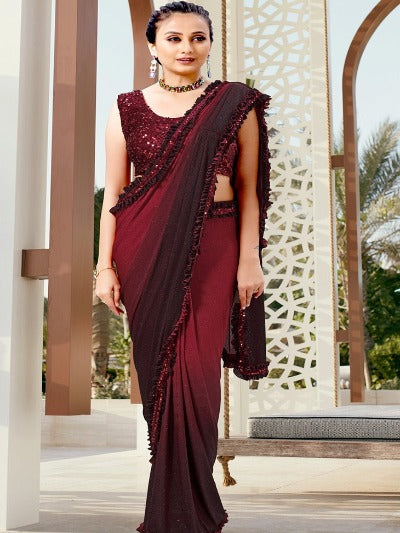 1 Min Ombre Designer Imported Fabric Stitched Readymade Saree