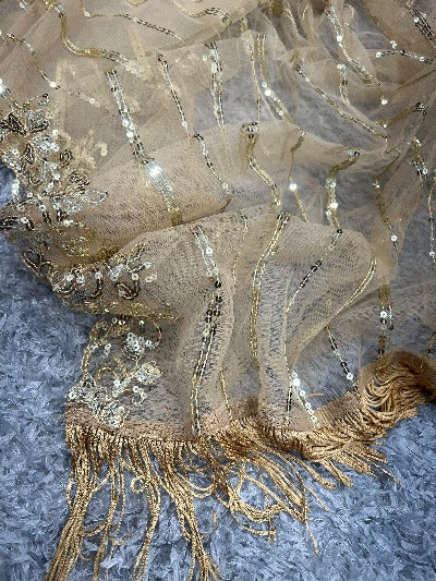 Soft Net Golden Sequins Cutwork Saree