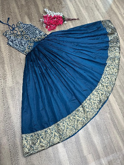 Teal Blue Silk Embroidered Dress