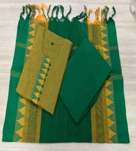 Green South Cotton Handloom Salwar Suit Set