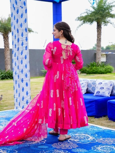 Pink Georgette Anarkali Salwar Suit Set Of 3