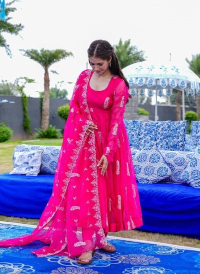 Pink Georgette Anarkali Salwar Suit Set Of 3