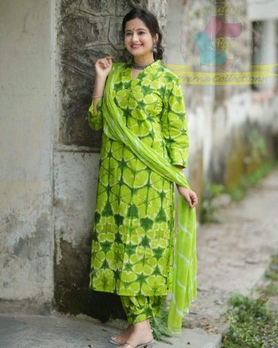 Green Cotton Afghani Style Salwar Suit Set