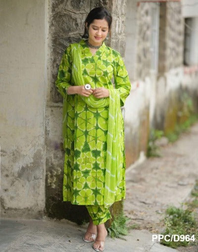 Green Cotton Afghani Style Salwar Suit Set