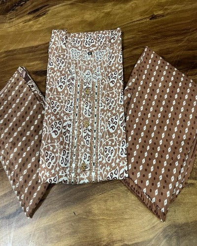 Brown Elegant Cotton Straight Salwar Suit Set