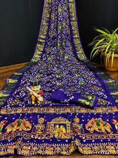 Pure Bandhej Silk Zari Embroidered Saree