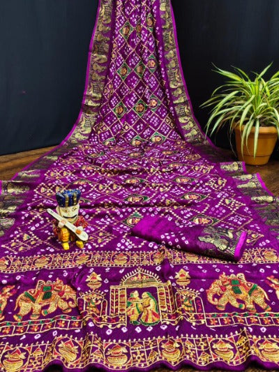 Pure Bandhej SilkPure Bandhej Silk Zari Embroidered Saree