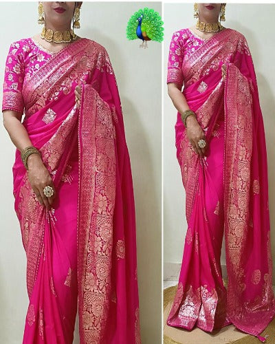 Rani Pink Soft Dola Silk Beautifully Woven Saree