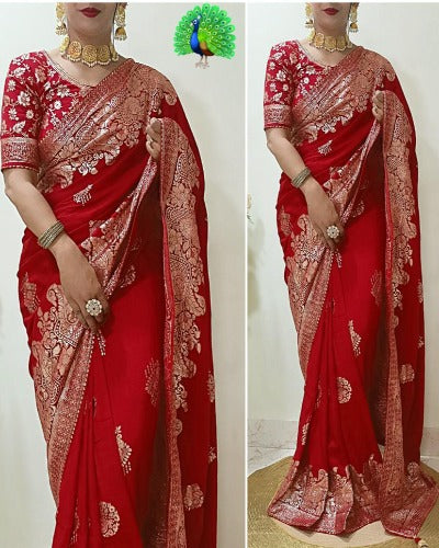 Rani Pink Soft Dola Silk Beautifully Woven Saree