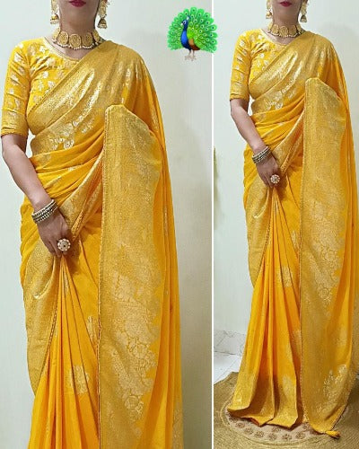 Yellow Soft Dola Silk Beautifully Woven Saree