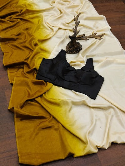 Soft Chinnon Silk Dual Tone Saree With Readymade Stitched Saree