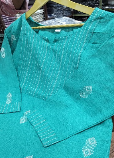Turquoise Blue Handloom South Cotton Salwar Suit Set