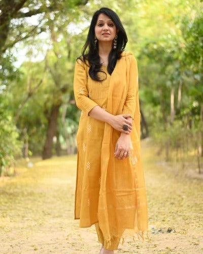 Yellow Handloom South Cotton Salwar Suit Set