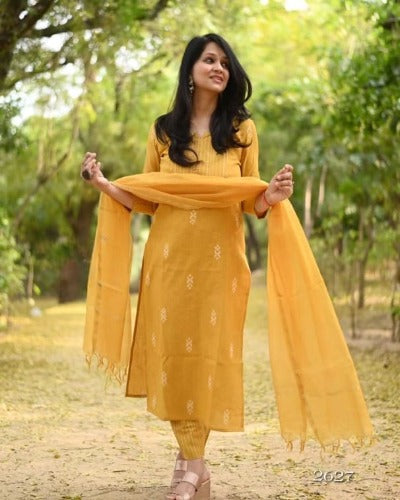 Yellow Handloom South Cotton Salwar Suit Set