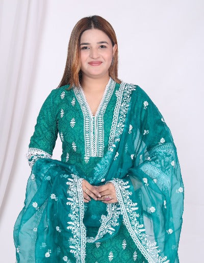 Aqua Green Heavy Rayon Thread Work Embroidered Salwar Suit Set