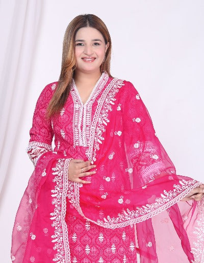 Pink Heavy Rayon Thread Work Embroidered Salwar Suit Set