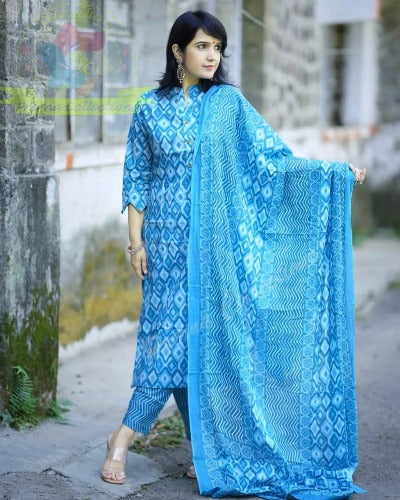 Sky Blue Elegant Cotton Salwar Suit Set