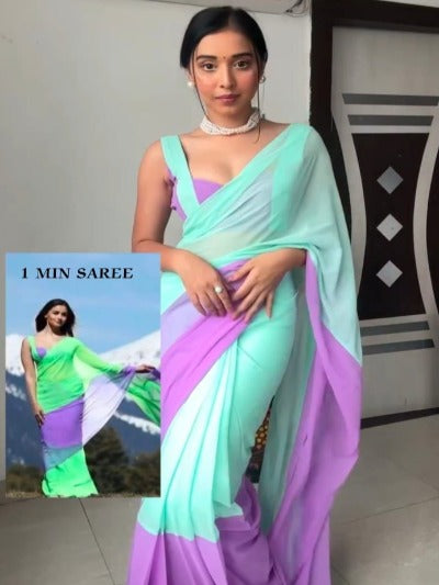 1 Min Alia Bhatt Inspired Georgette Stitched Readymade Saree