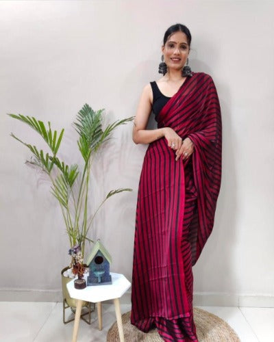 1 Min Rangoli Silk Stripes Stitched Readymade Saree
