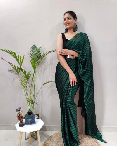 1 Min Rangoli Silk Stripes Stitched Readymade Saree