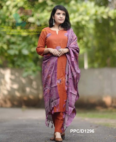 Burnt Orange Handloom Khadi Cotton Salwar Suit Set
