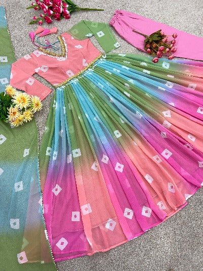 Multicolour Faux Georgette Anarkali Suit Set